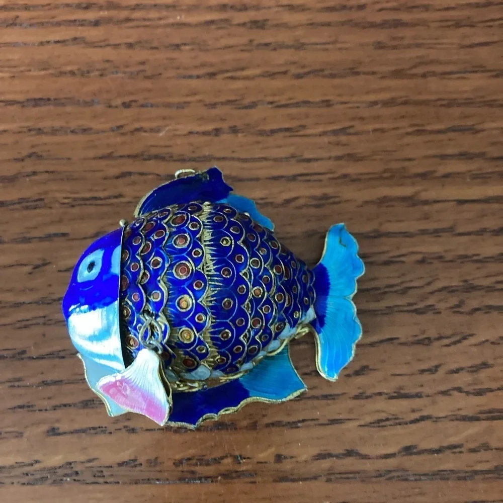 Articulated Cloisonne 2 Fish Vintage Christmas Ornaments